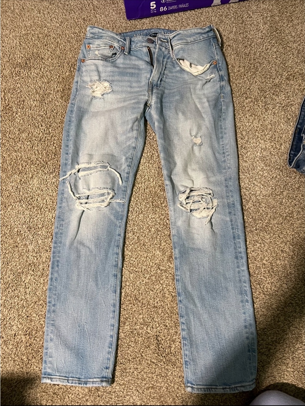 American Eagle Outfitters Light Blue Distressed Slim Straight Jeans